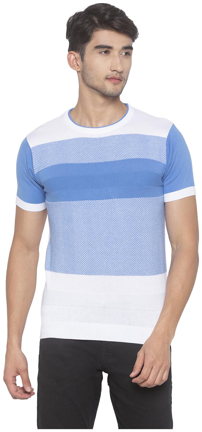 

Globus Men White Blue Regular fit Cotton Round neck T-Shirt - Pack Of 1