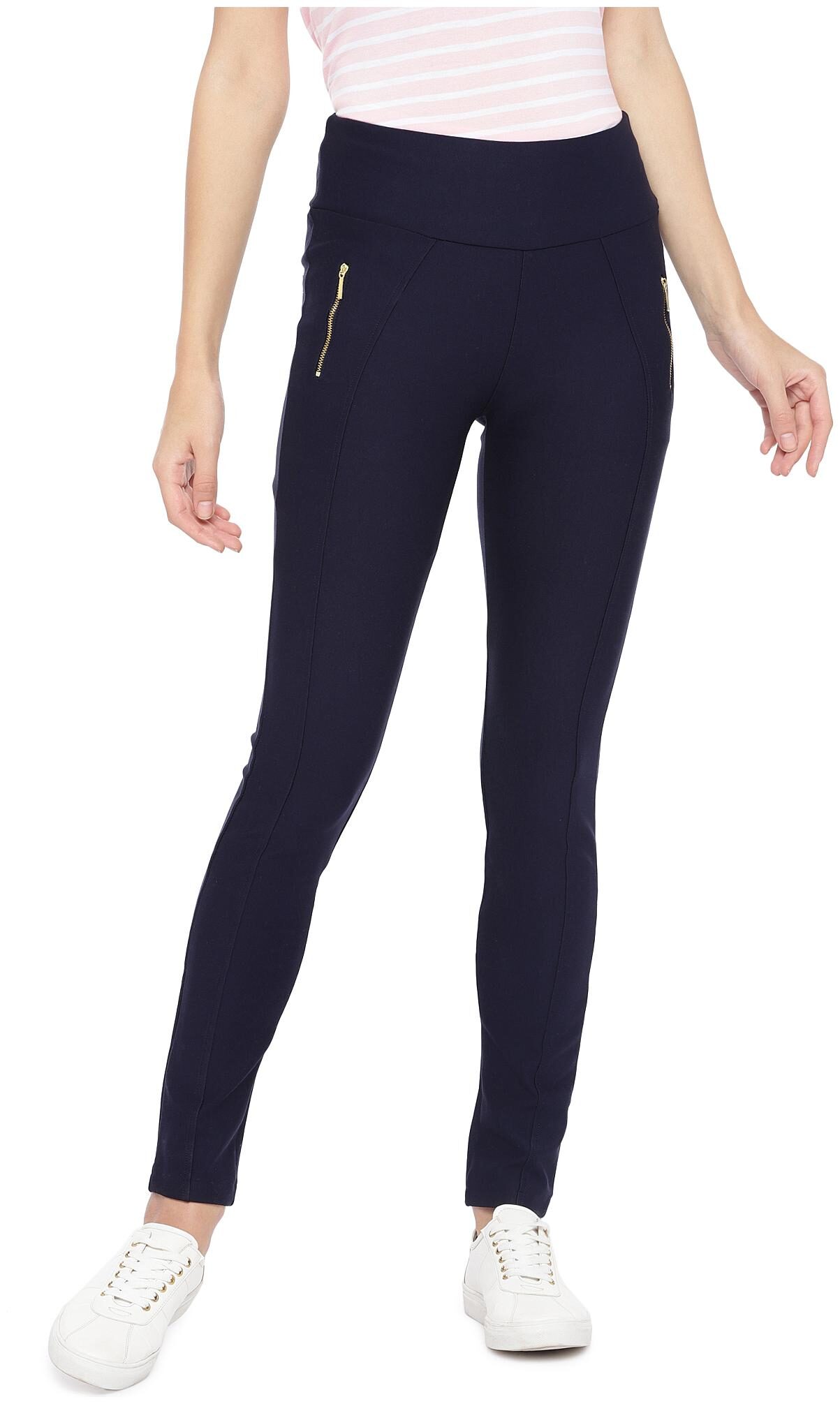 

Globus Navy Blue Solid Slim Fit Jeggings