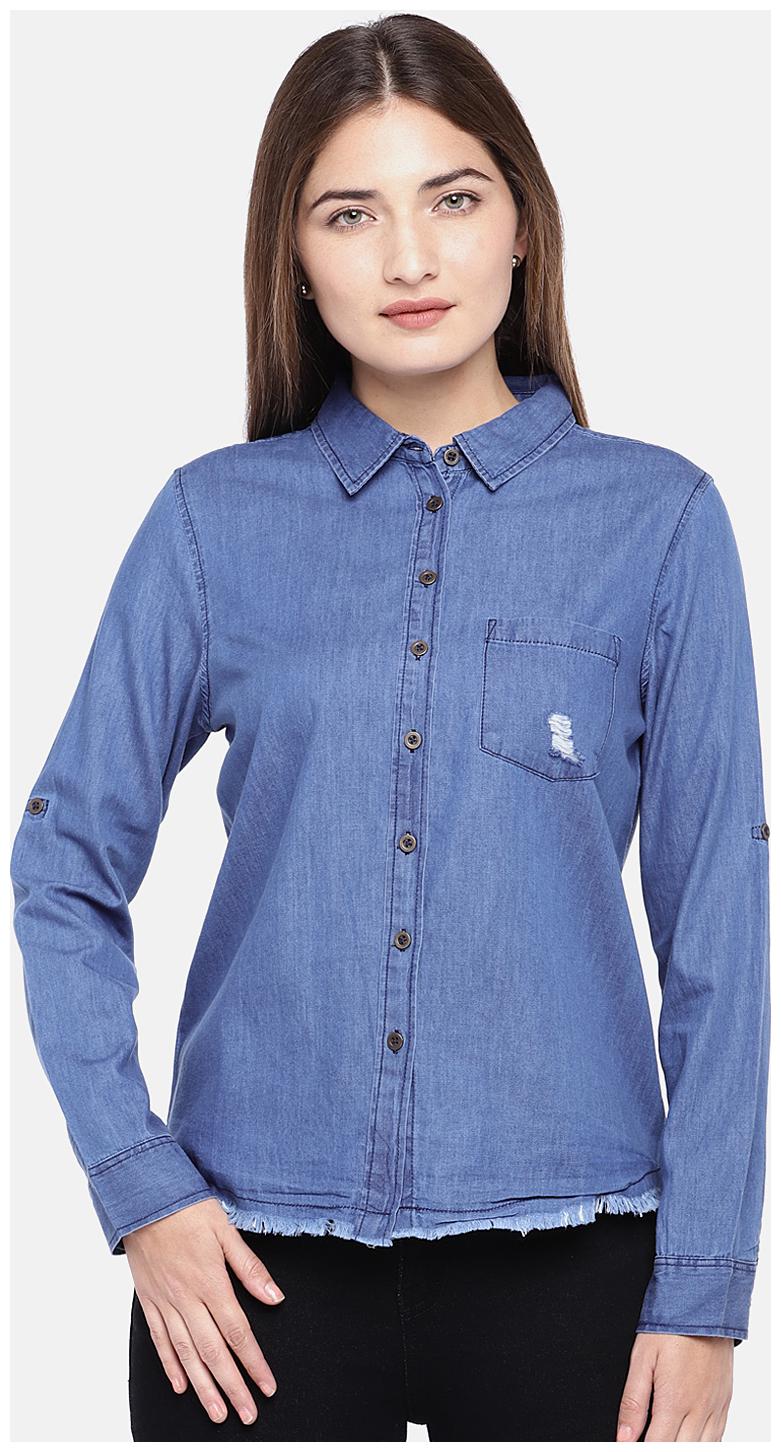 

Globus Women Blue Solid Regular Fit Shirt