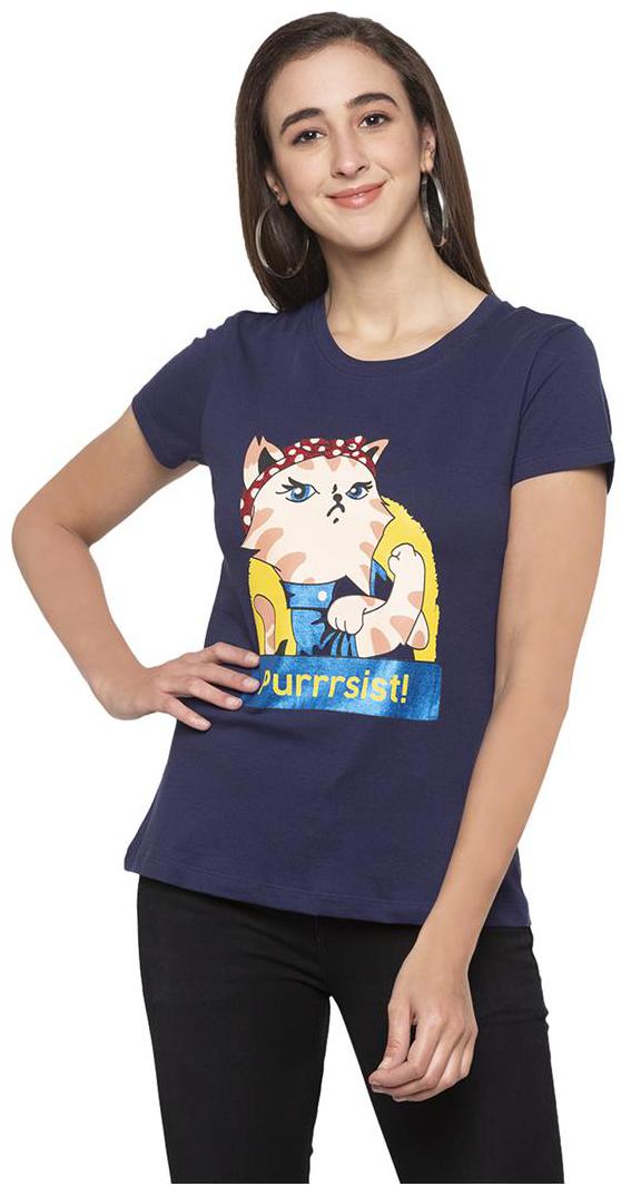 

Globus Navy Blue Printed T-Shirt for Women