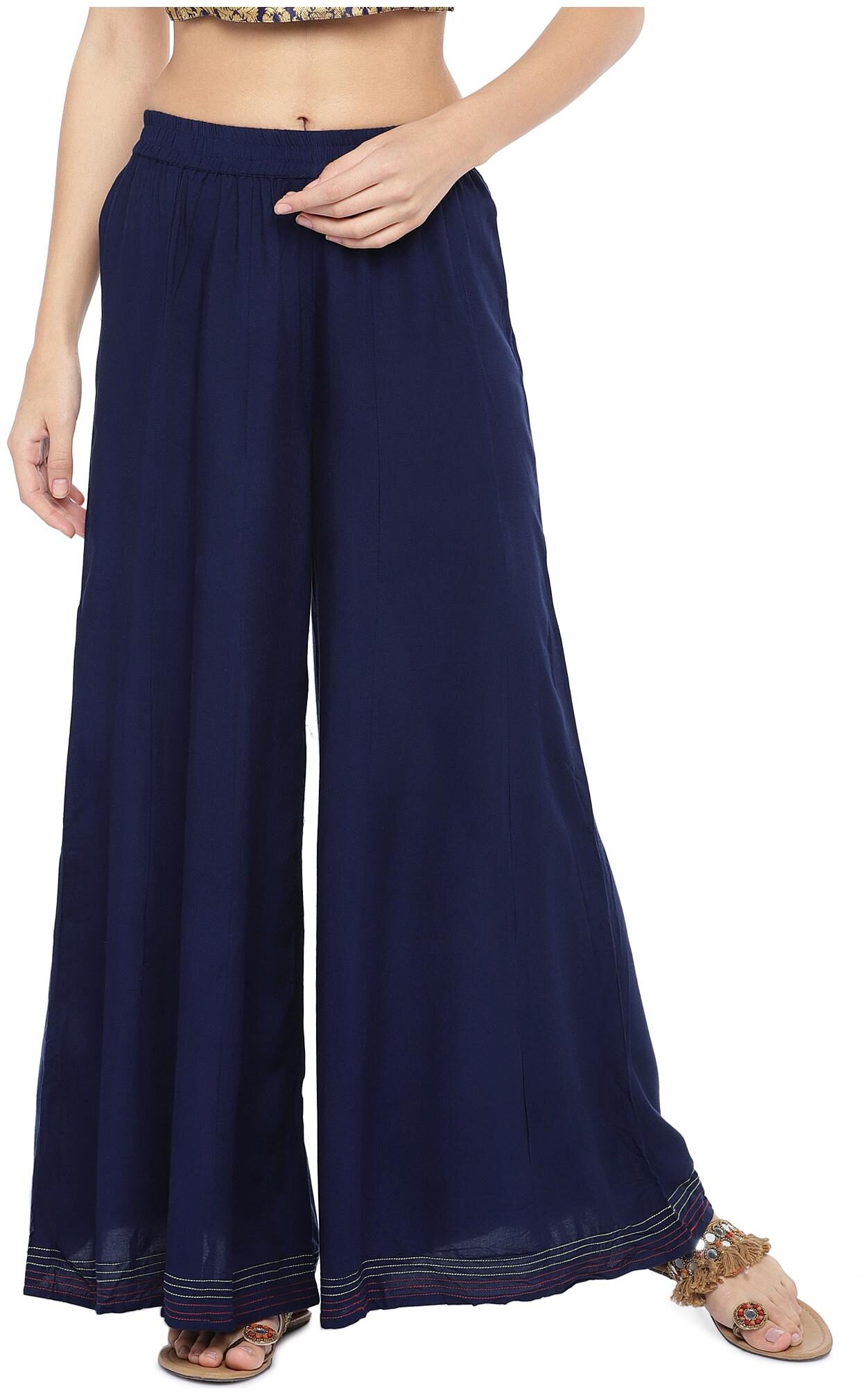 

Globus Navy Blue Solid Flared Palazzos