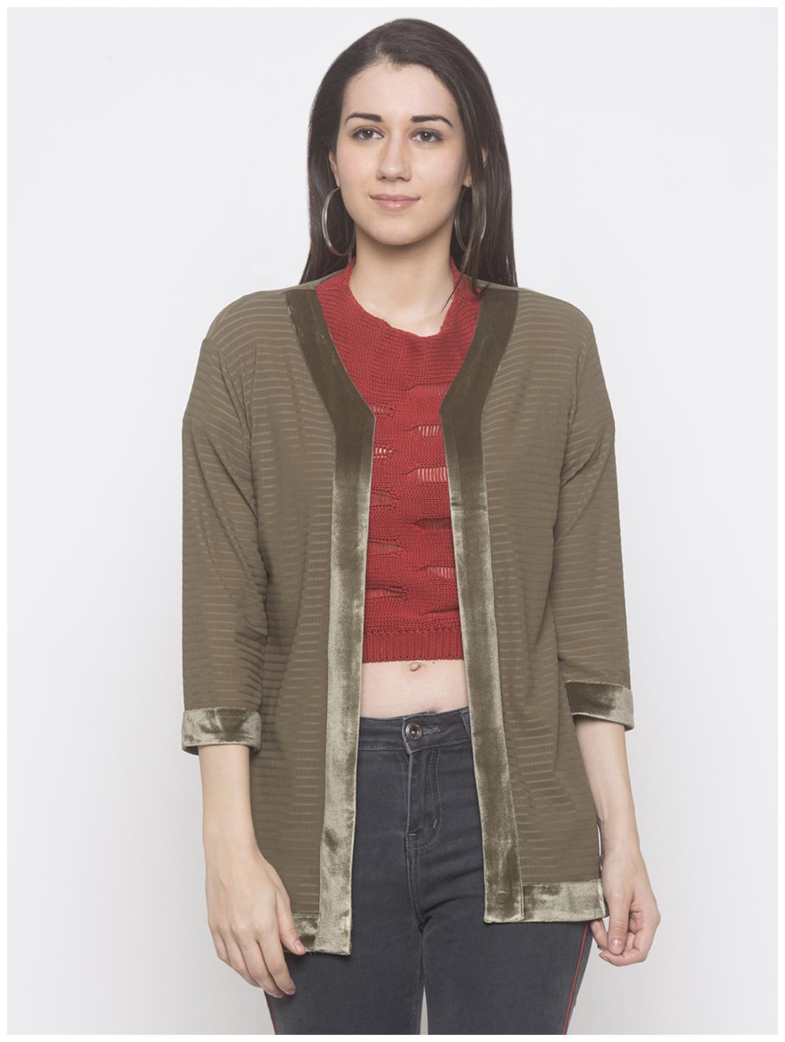 

Globus Nylon Striped Olive Color Shrug For Women