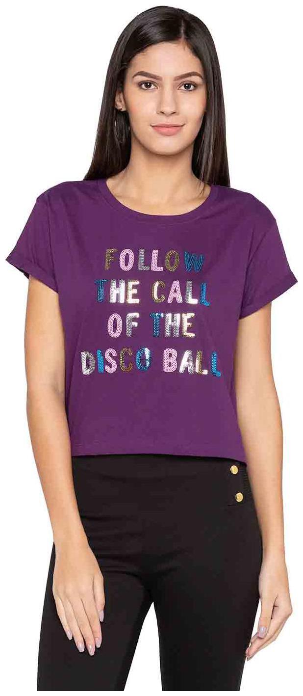 

Globus Women Purple Regular fit Round neck Cotton T shirt