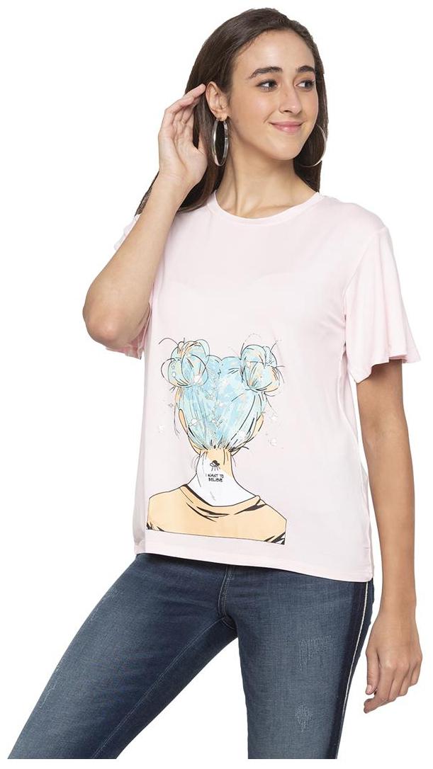 

Globus Women Pink Regular fit Round neck Cotton T shirt