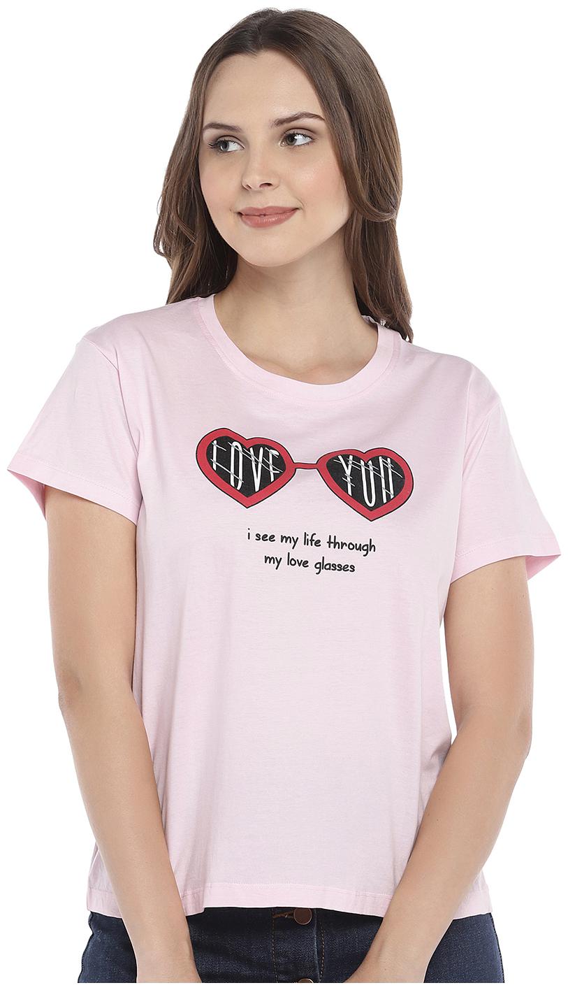 

Globus Women Pink Regular fit Round neck Cotton T shirt