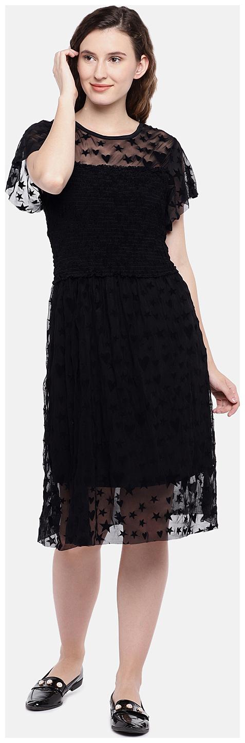 

Globus Black Self design A-line dress