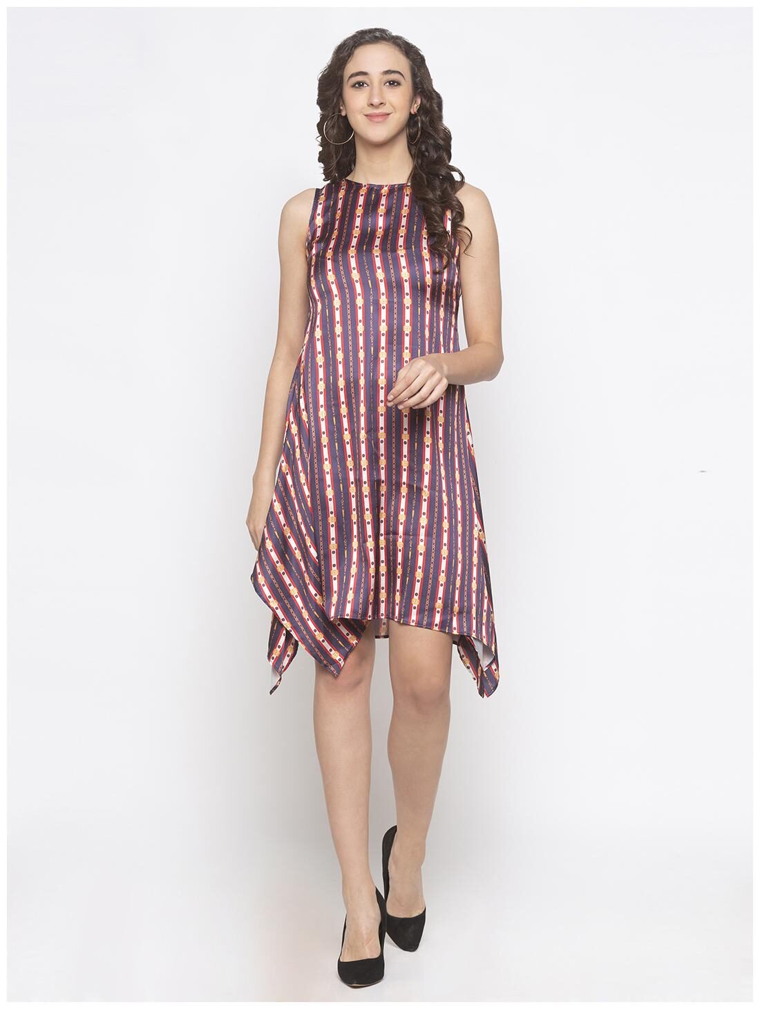 

Globus Polyester Striped Navy Blue Color A Line Dress For Women