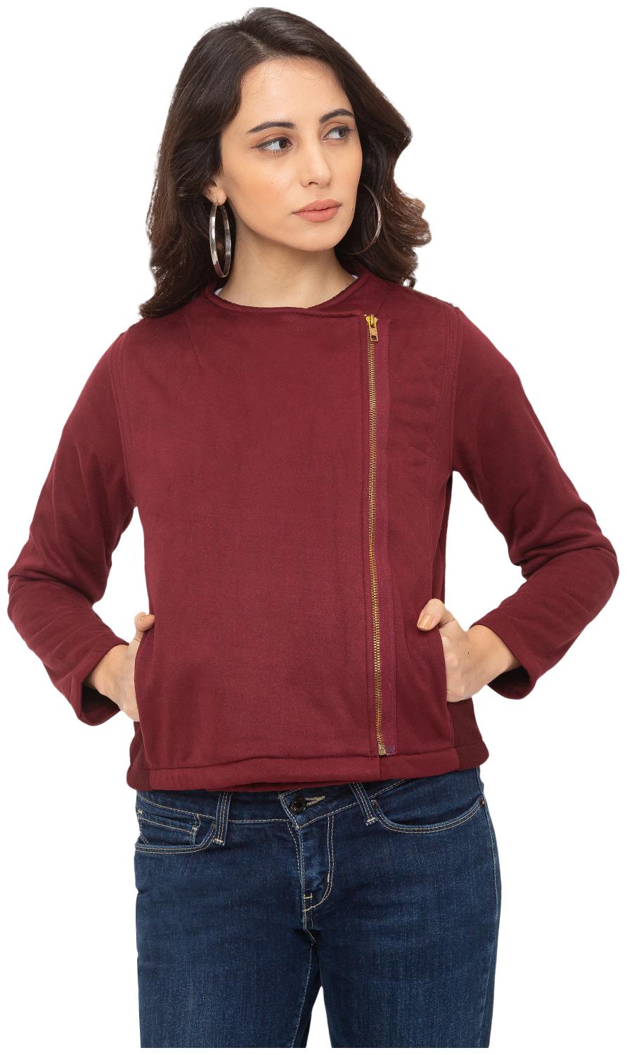 

Globus Women Solid Biker Jacket - Maroon