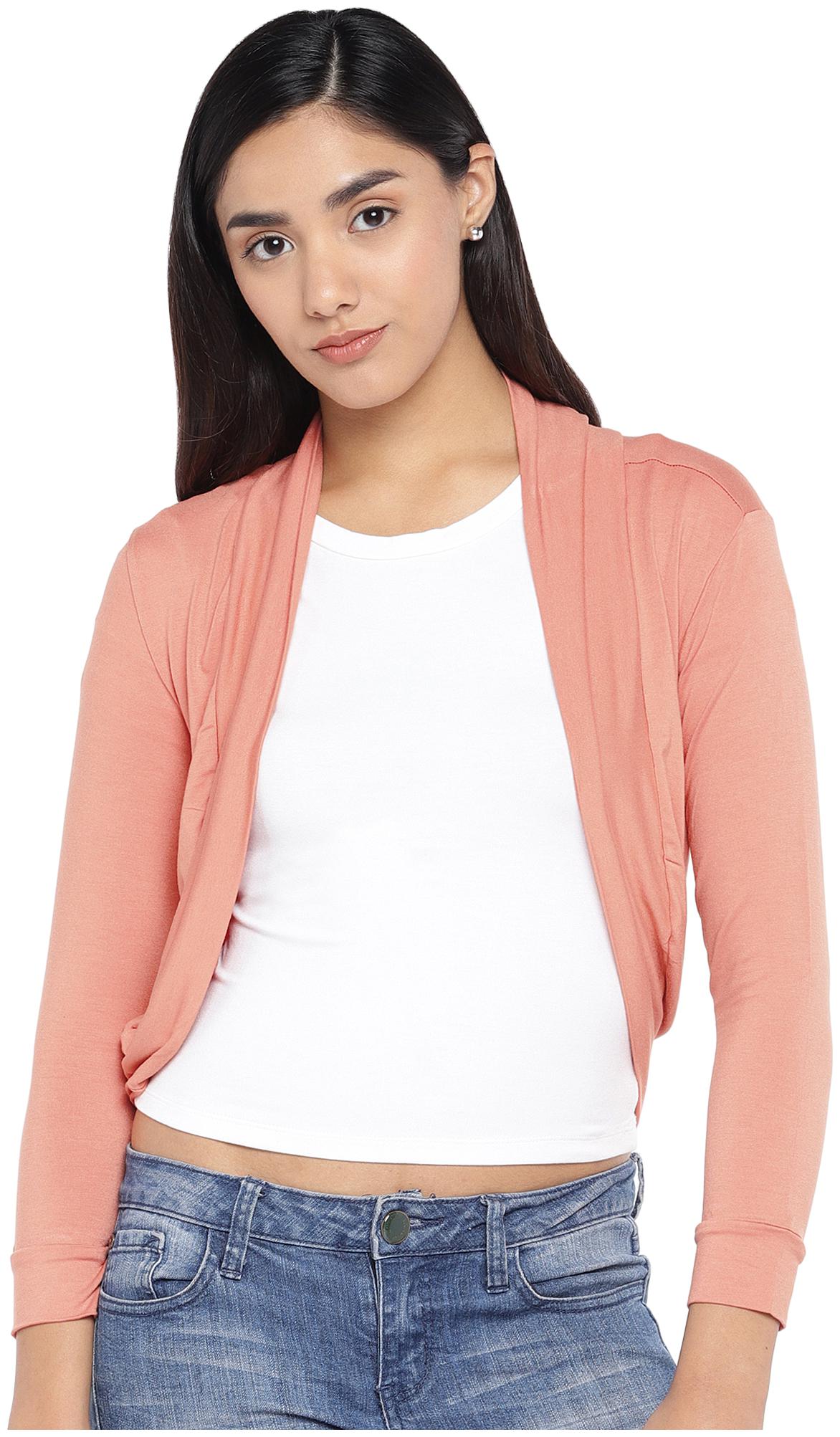 

Globus Polyester Solid Peach Color Shrug For Women