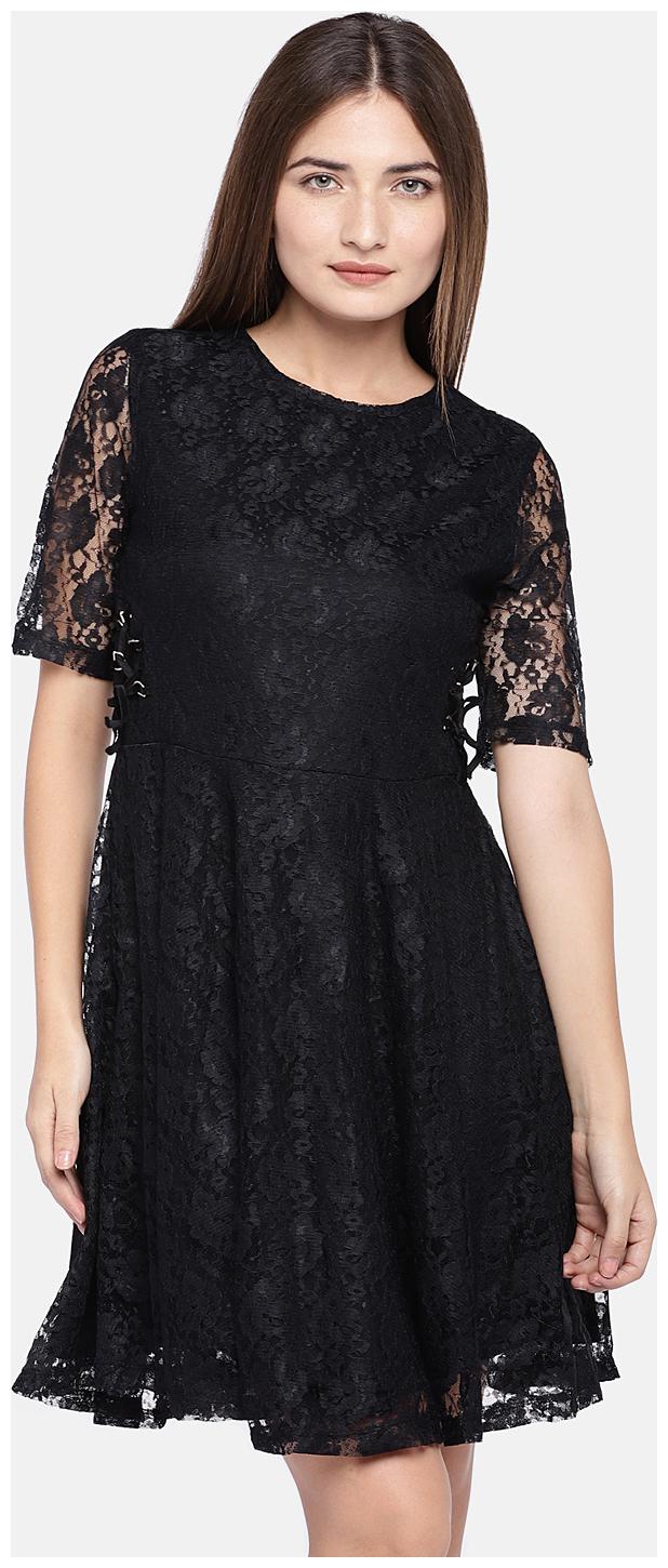 

Globus Black Self design A-line dress