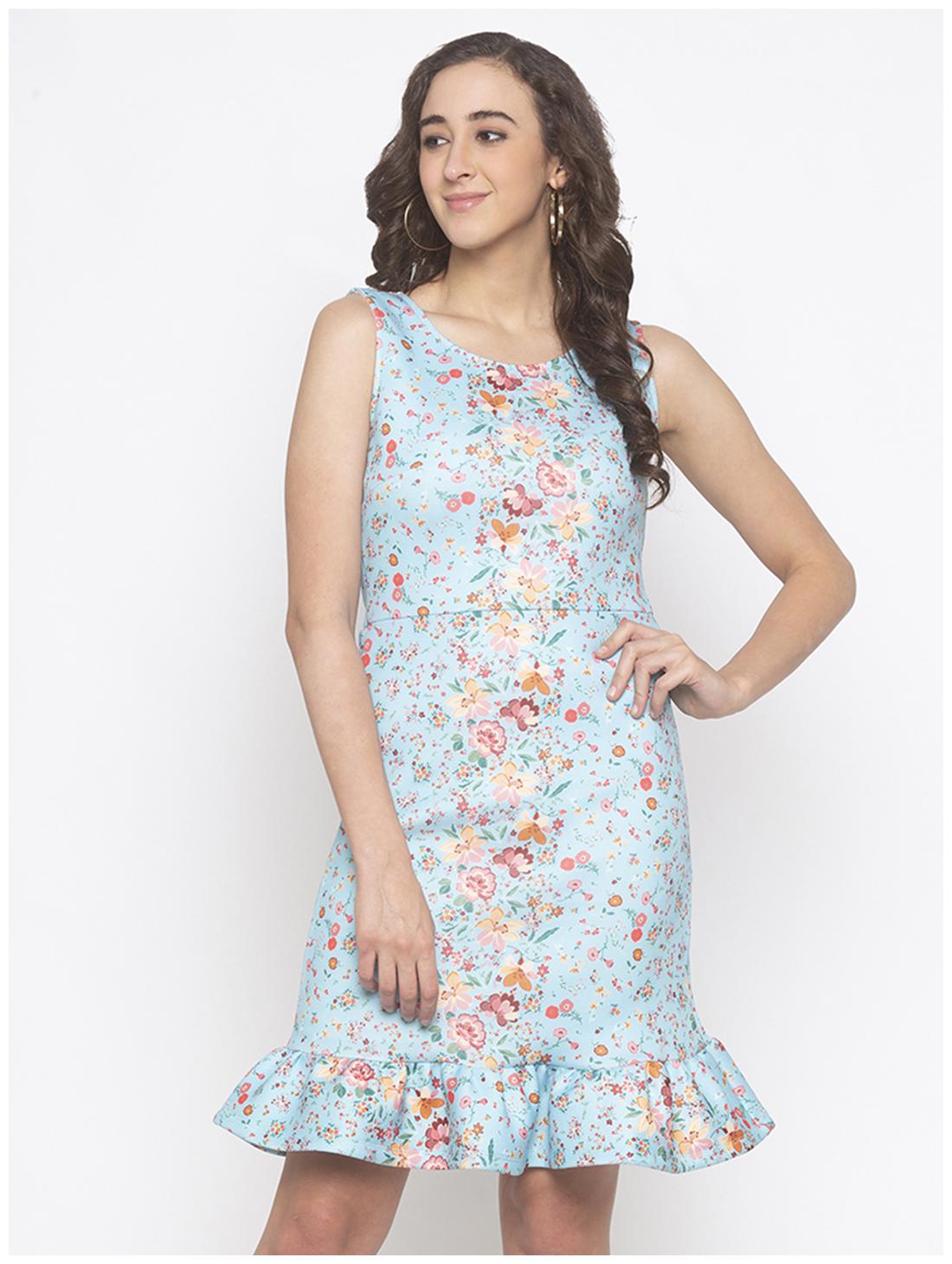 

Globus Polyester Floral Blue Color A Line Dress For Women