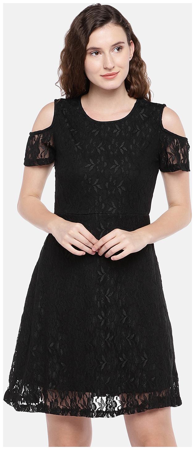 

Globus Black Self design A-line dress