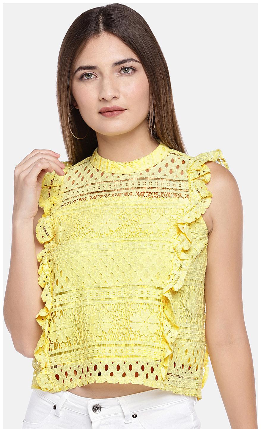 

Globus Women Self design Boxy top - Yellow
