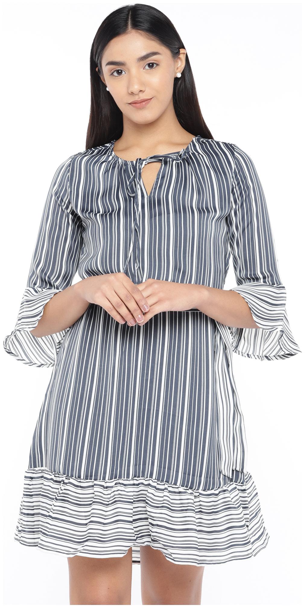 

Globus Polyester Striped Blue Color A Line Dress For Women