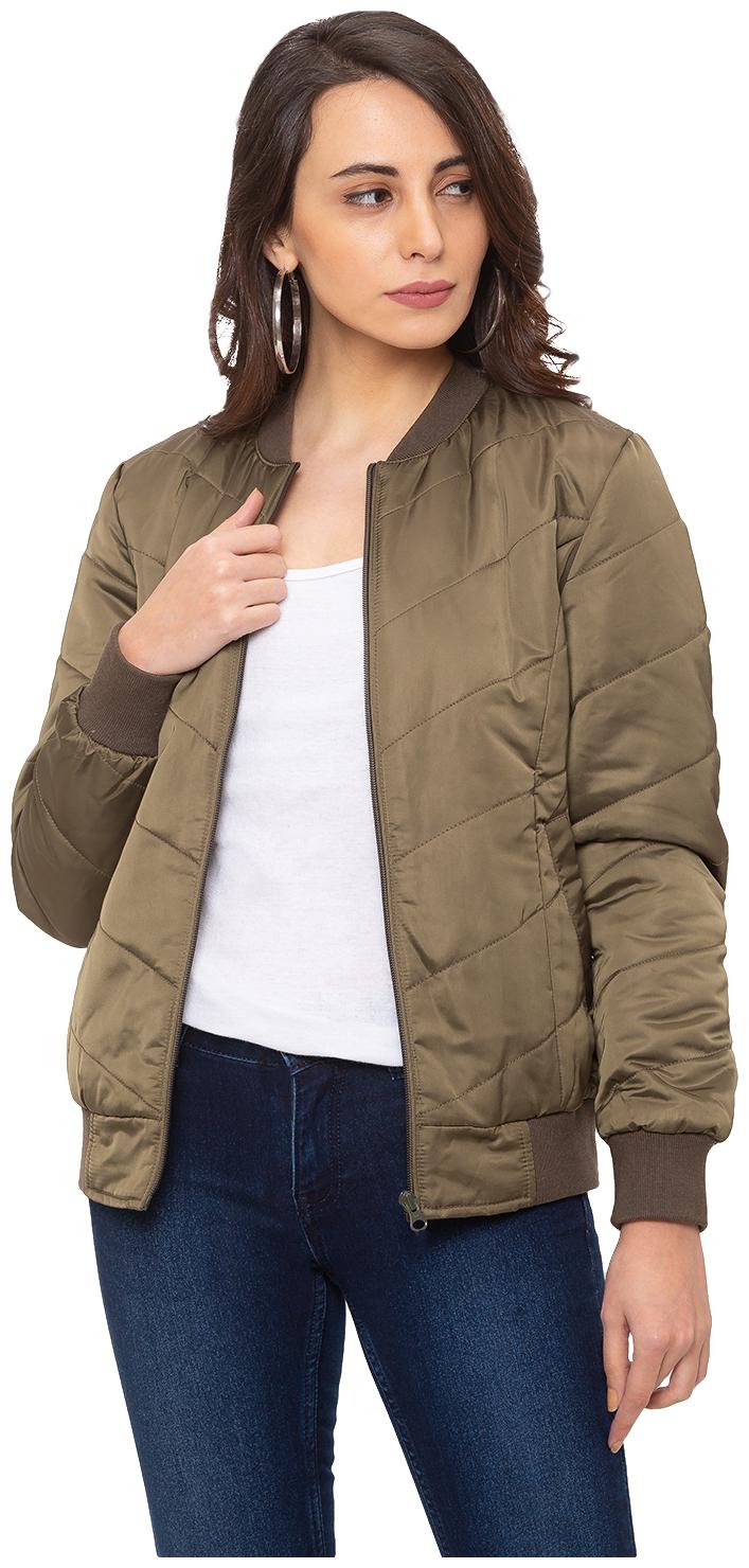 

Globus Polyester Solid Olive Color Quilted Jacket For Women