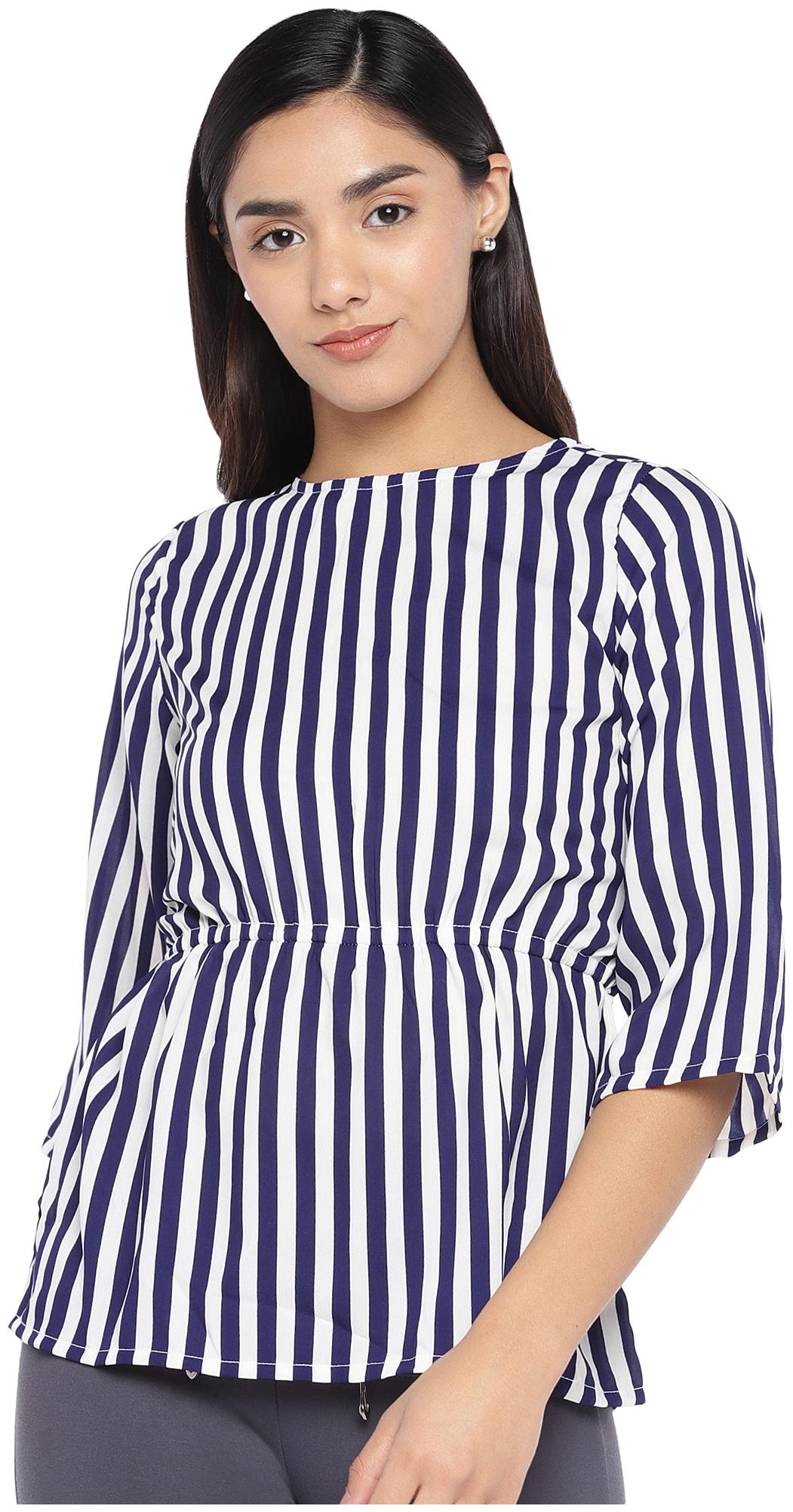 

Globus Women Striped Regular top - White Blue
