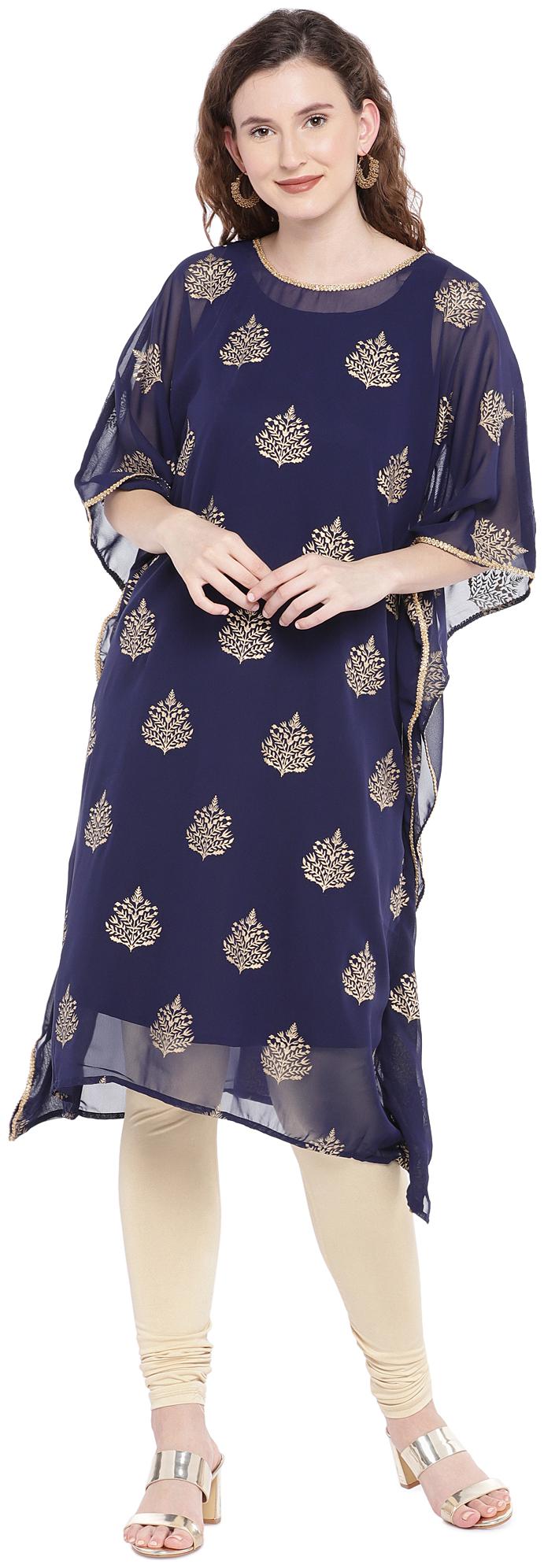 

Globus Women Navy Blue Printed Straight Kurta