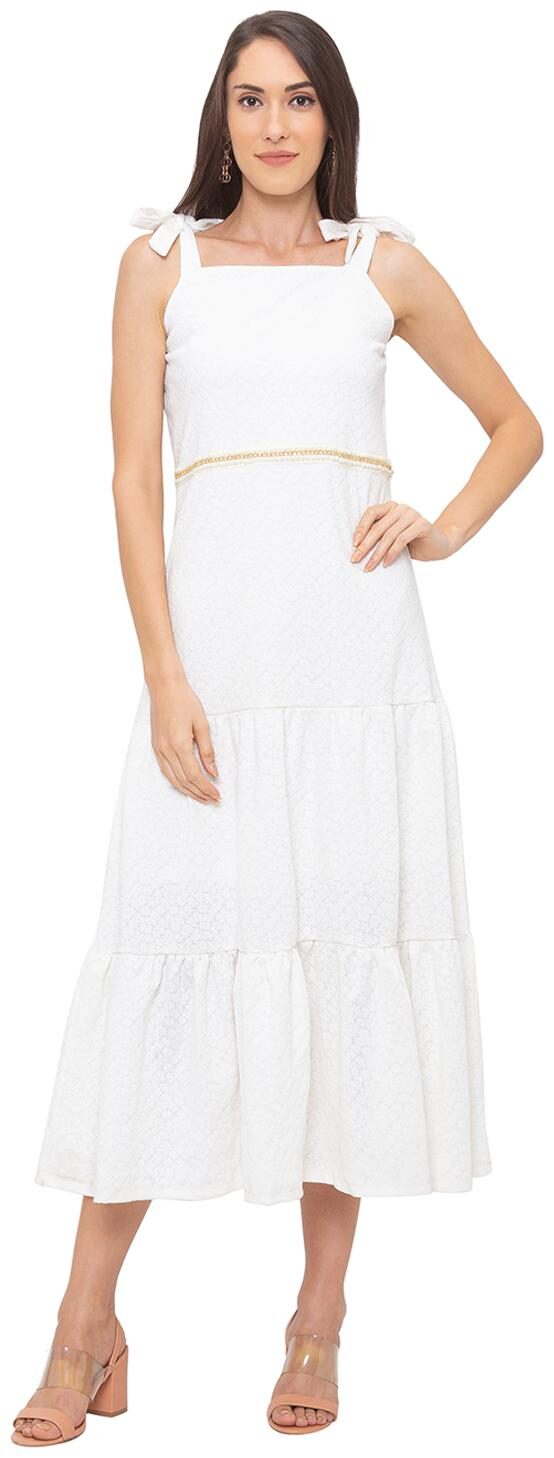 

Globus White Self design Maxi dress