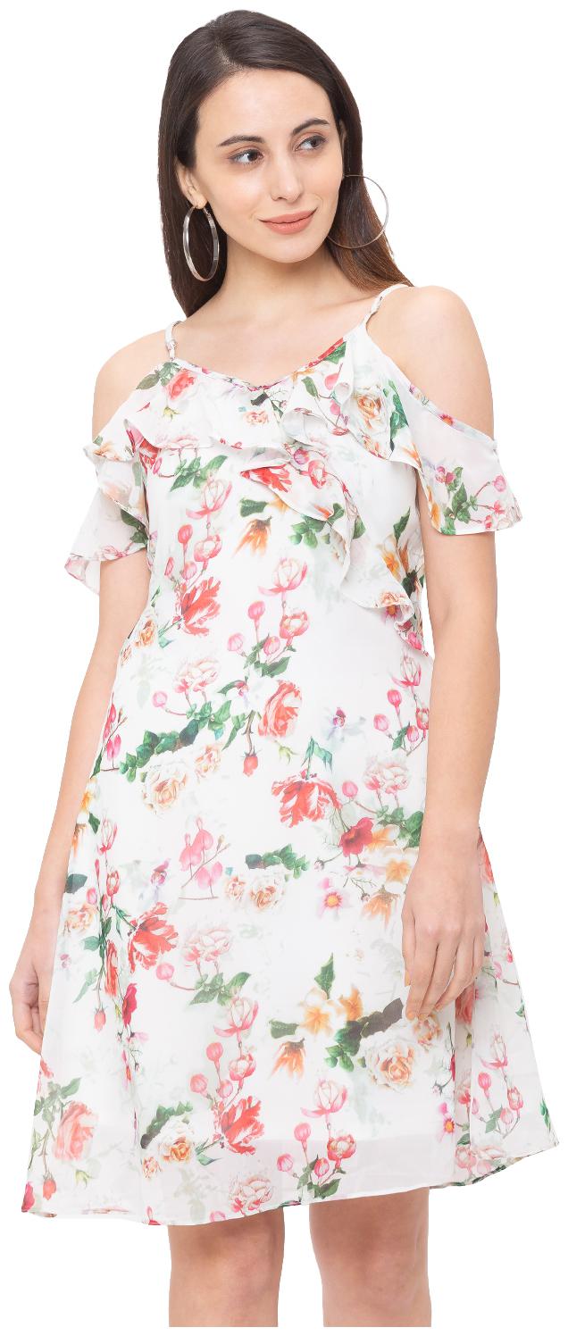 

Globus Polyester Floral White Color A Line Dress For Women