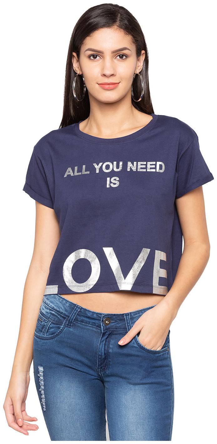 

Globus Women Blue Regular fit Round neck Cotton T shirt
