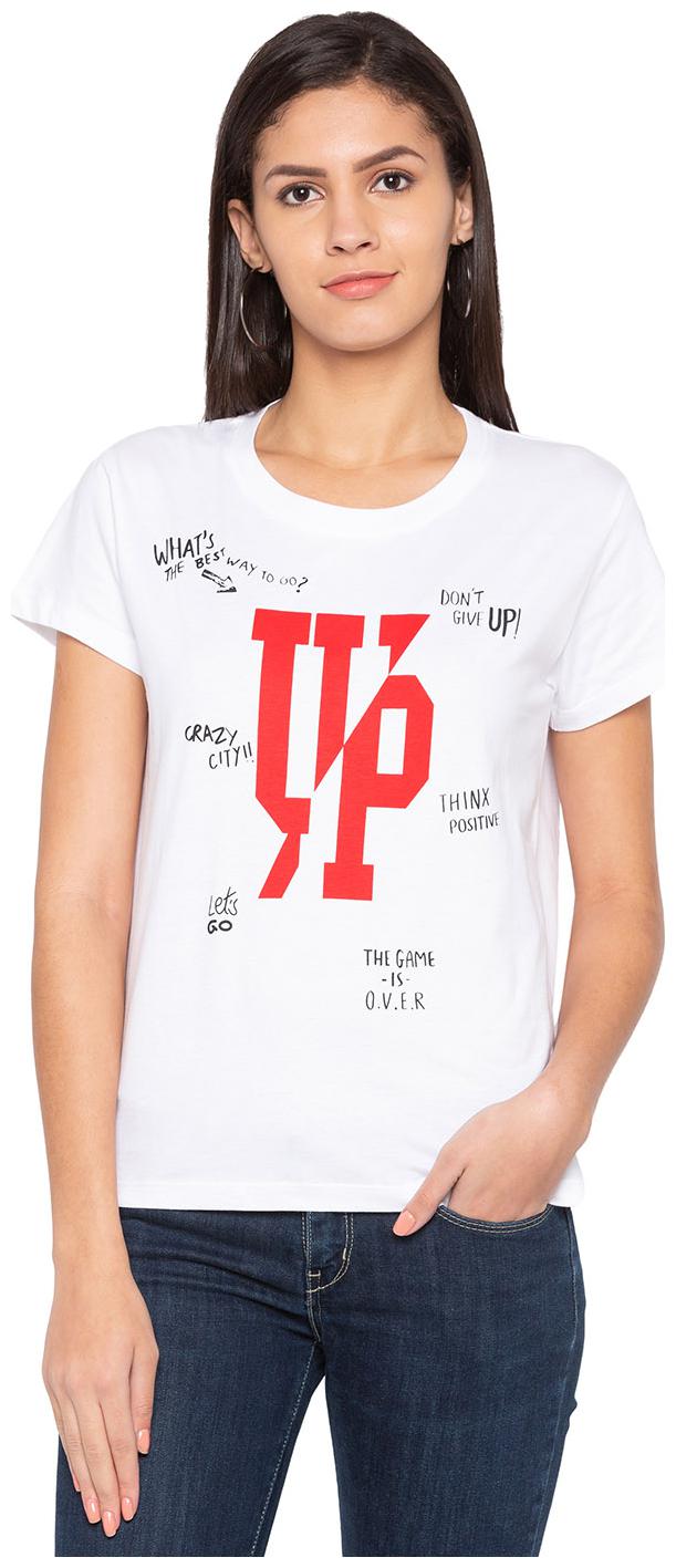 

Globus Women White Regular fit Round neck Cotton T shirt