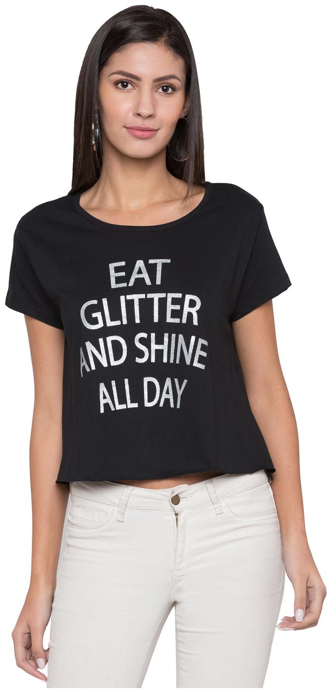 

Globus Women Black Regular fit Round neck Polyester T shirt