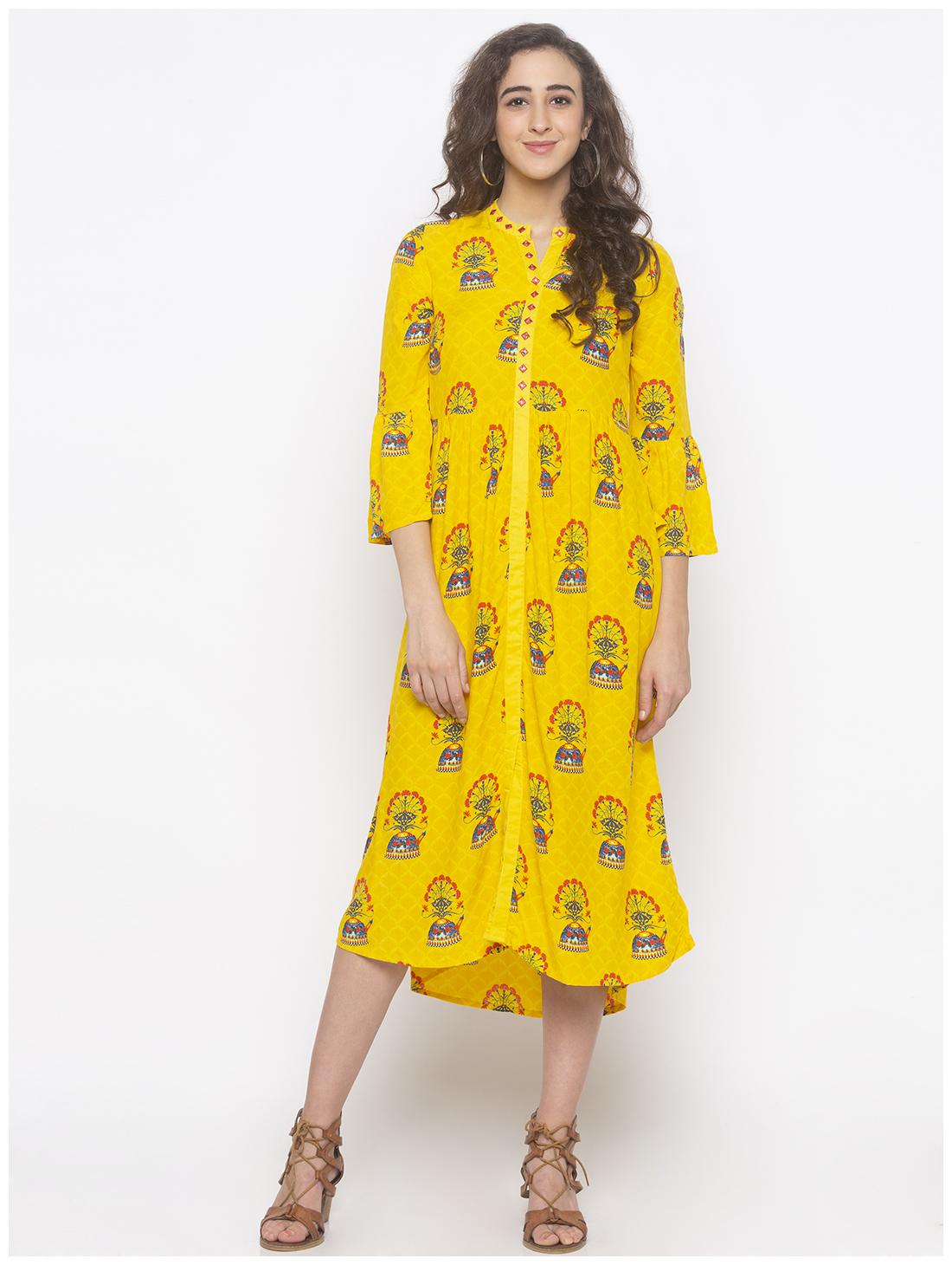 

Globus Yellow Printed A-line dress