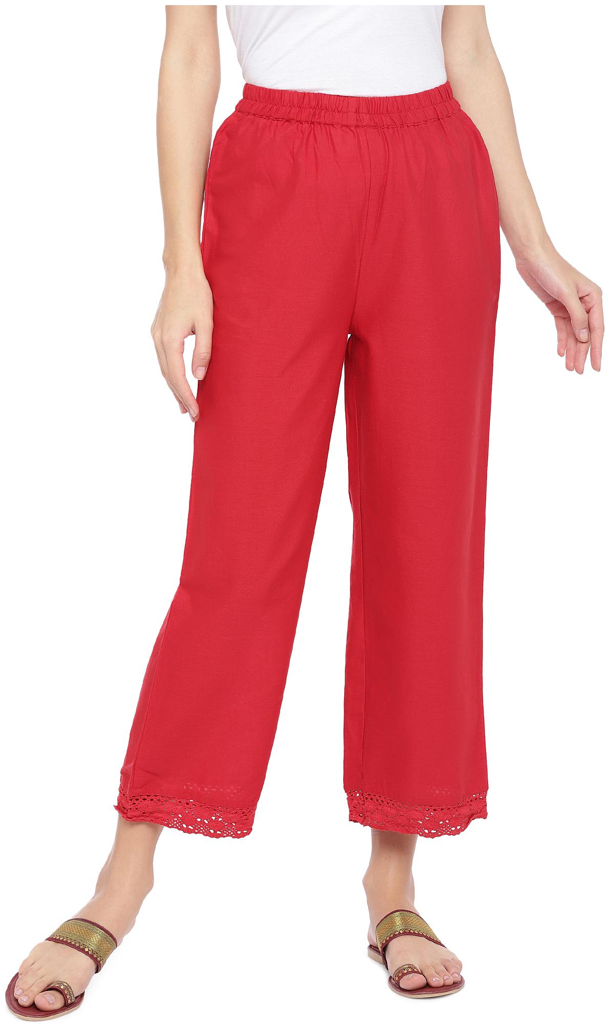 

Globus Red Slim Fit Solid Parallel Trousers