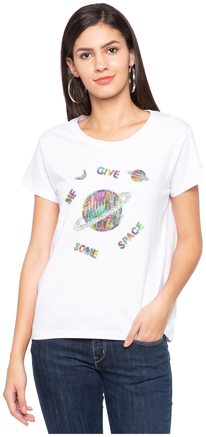 

Globus Women White Regular fit Round neck Cotton T shirt