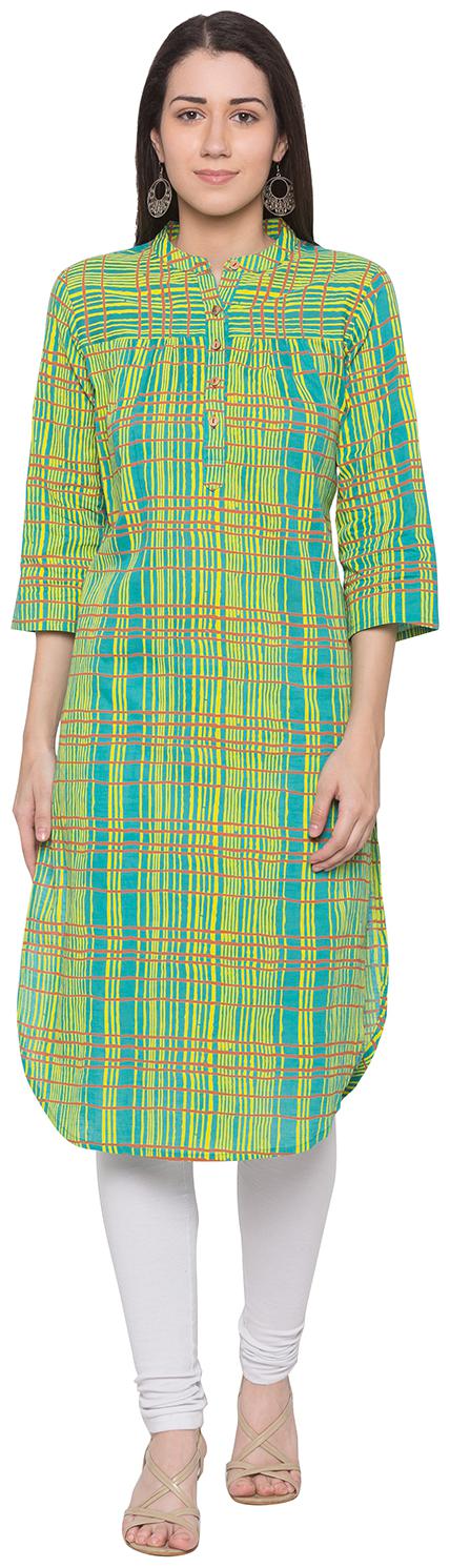 

Globus Women Green Checkered Straight Kurta