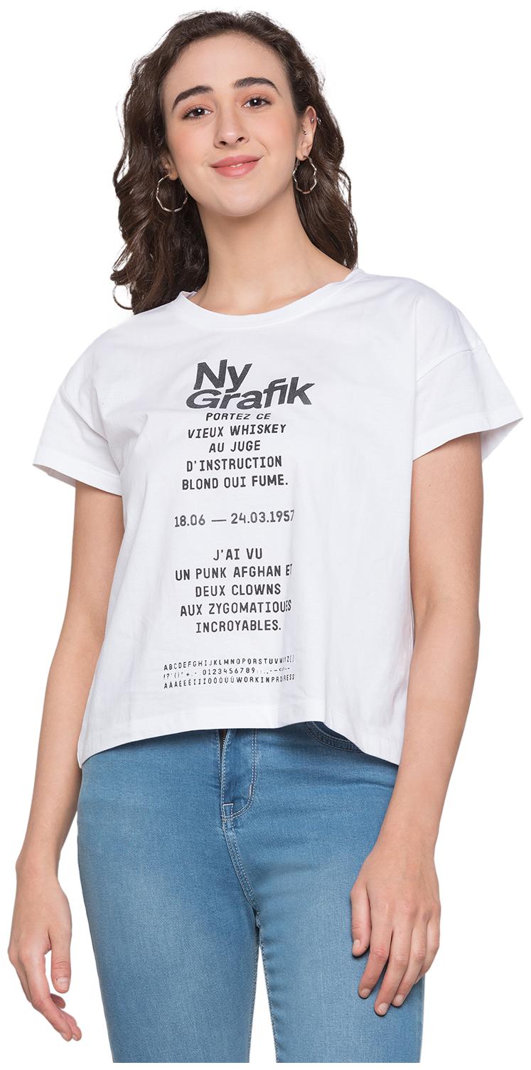

Globus Women White Regular fit Round neck Viscose rayon T shirt