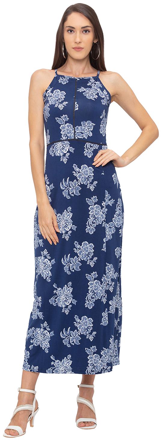 

Globus Viscose Rayon Floral Navy Blue Color Maxi Dress For Women
