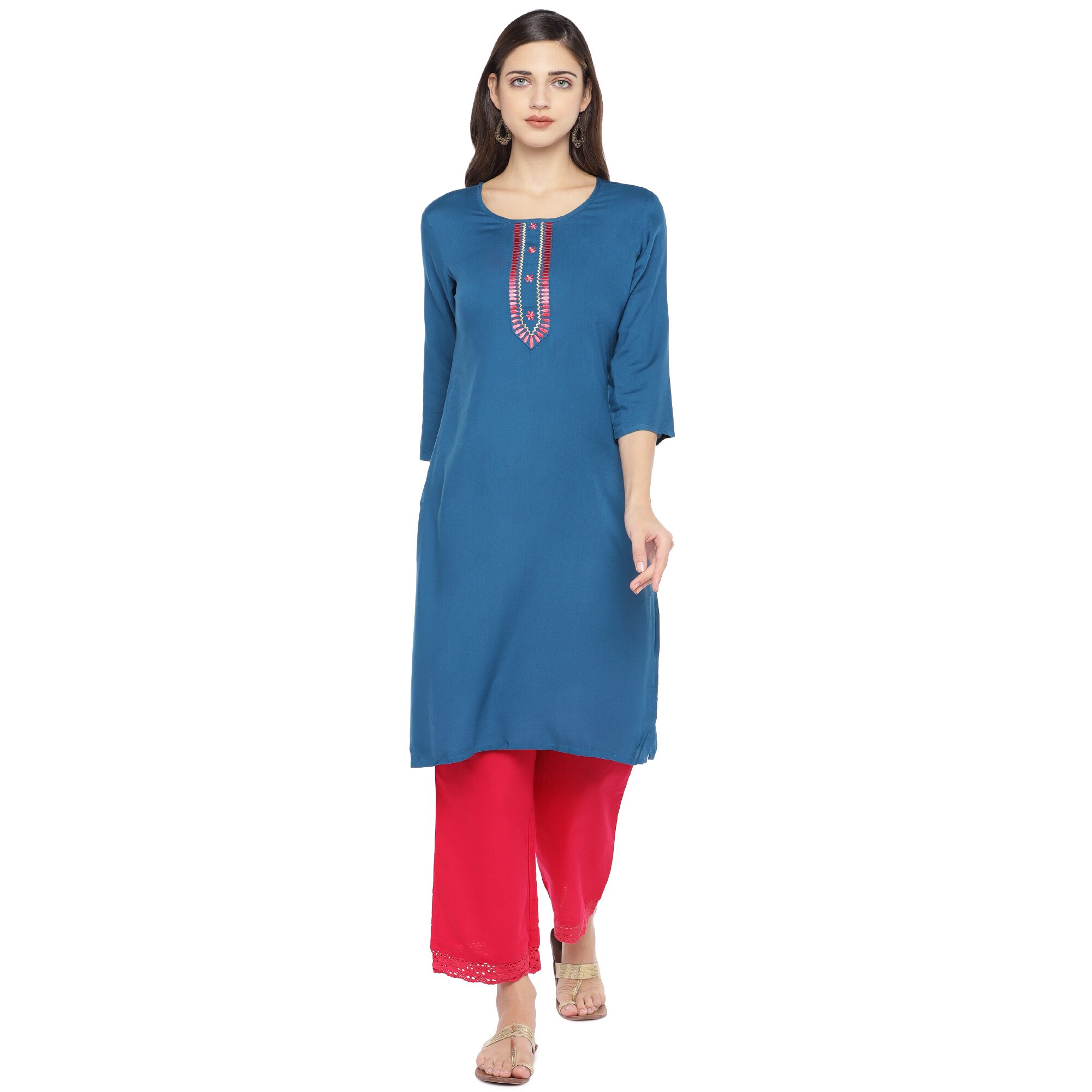 

Globus Women Blue Solid Straight Kurta