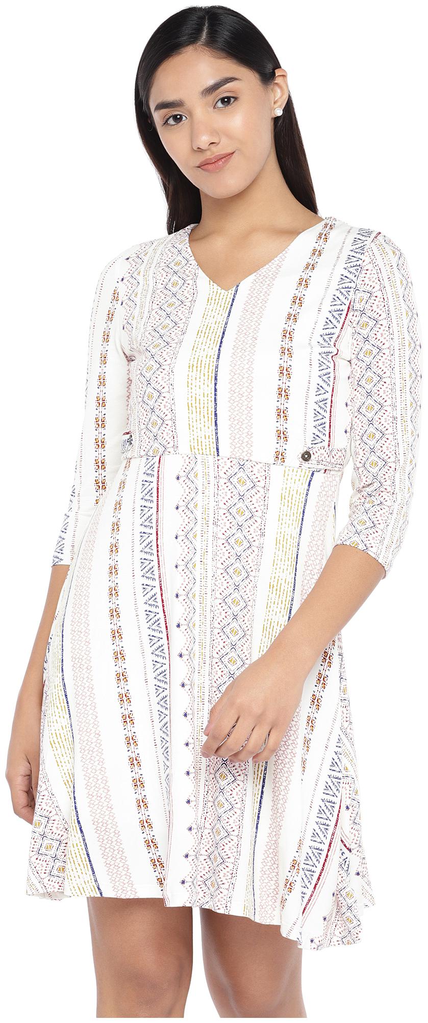 

Globus Viscose Rayon Printed White Color A Line Dress For Women