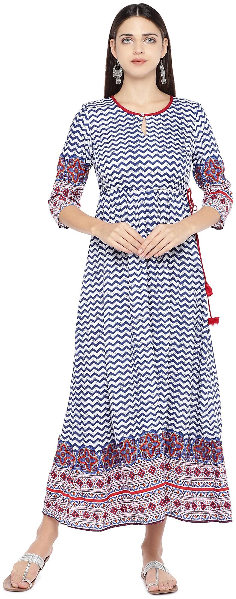 

Globus Viscose Rayon Printed Navy Blue Color Maxi Dress For Women