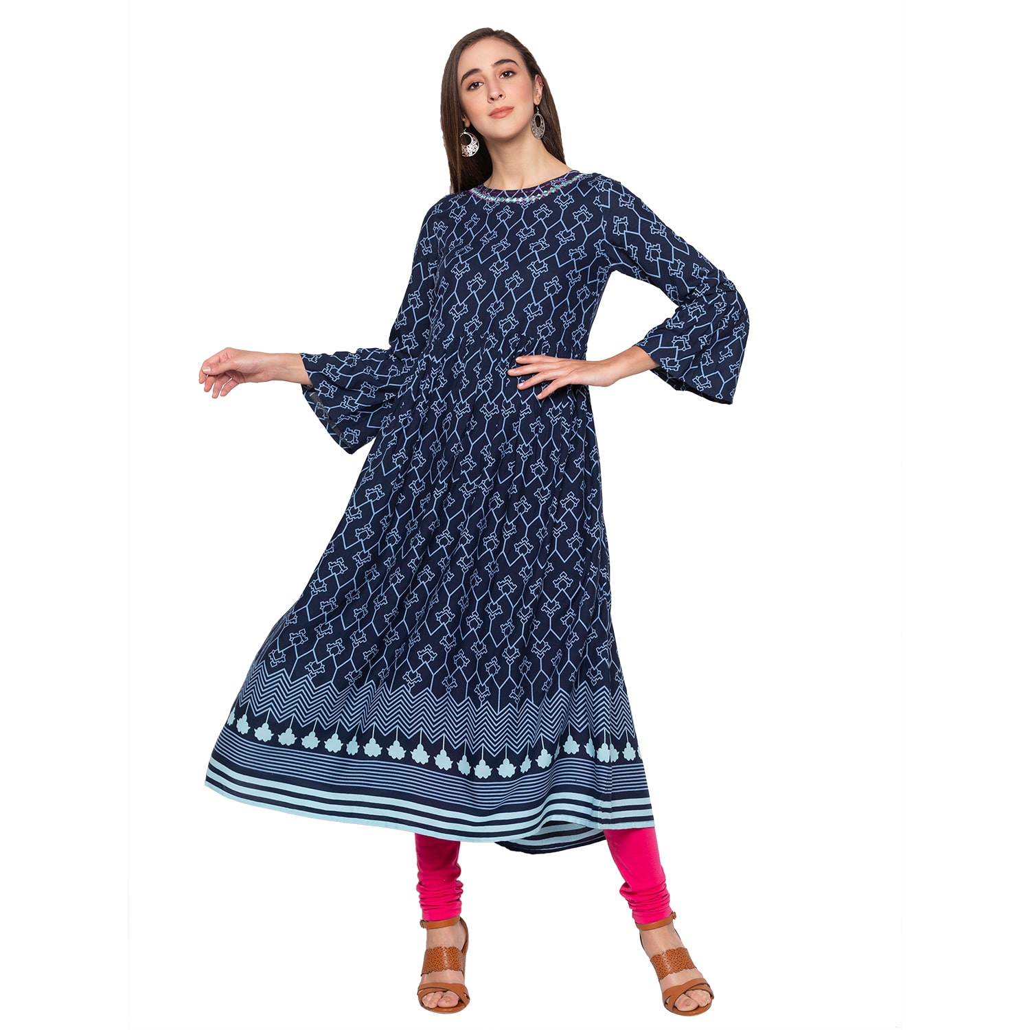 

Globus Women Blue Printed Anarkali Kurta