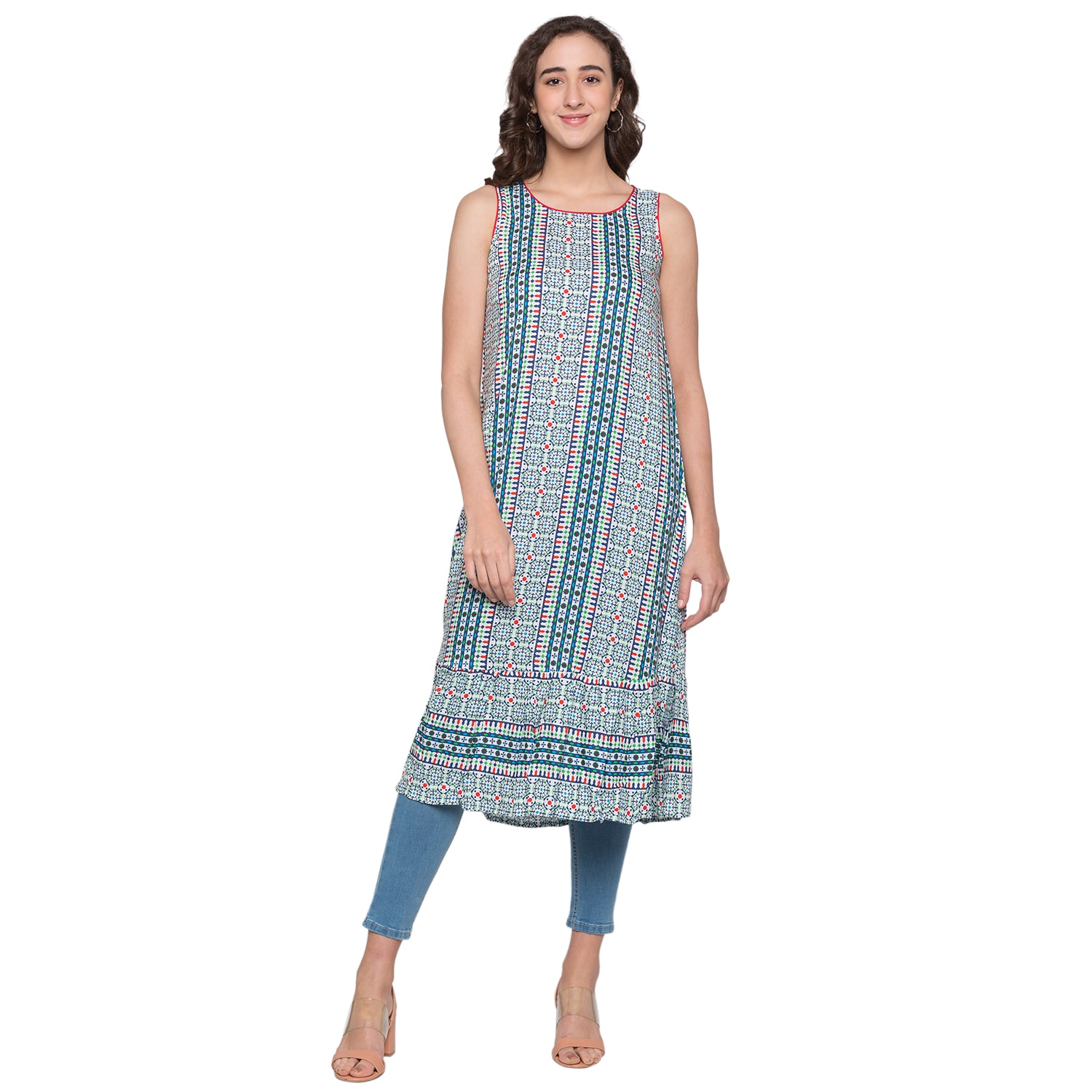 

Globus Women Blue Printed Straight Kurta