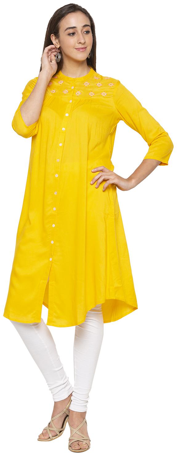 

Globus Women Yellow Embroidered Straight Kurta
