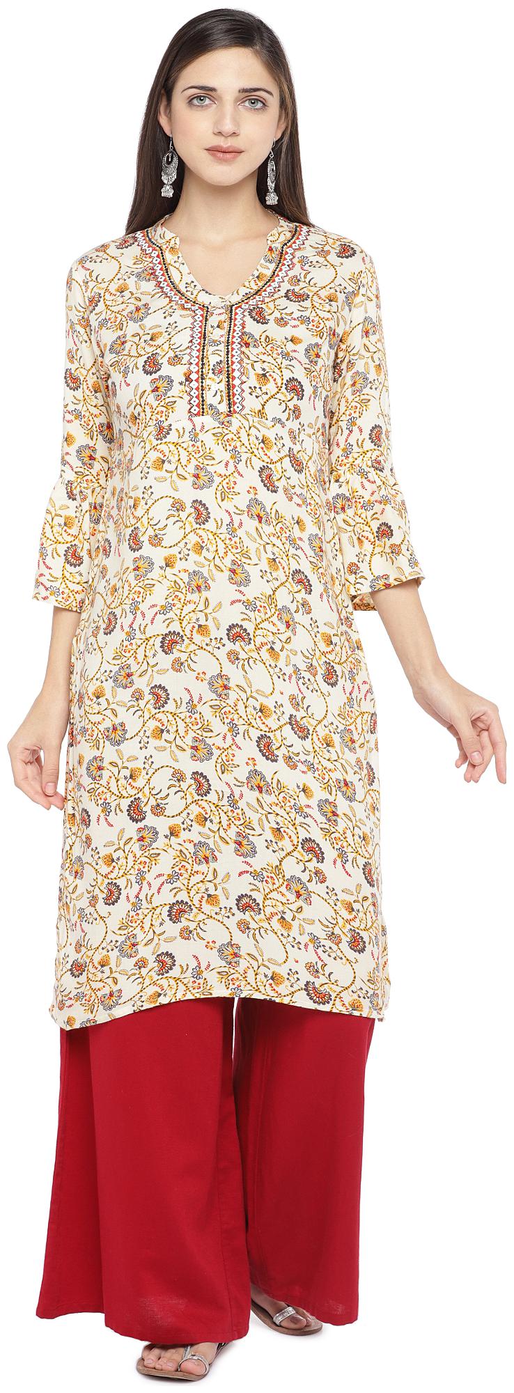 

Globus Women Beige Floral Straight Kurta