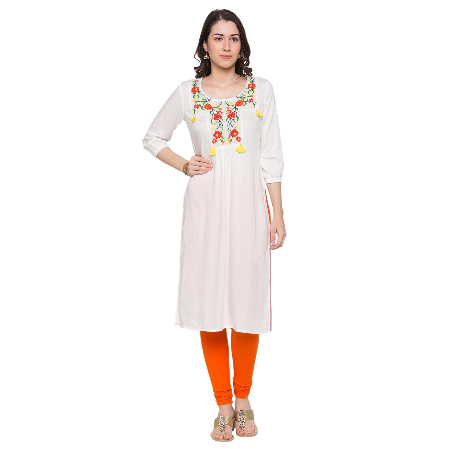 

Globus Women White Embroidered Straight Kurta
