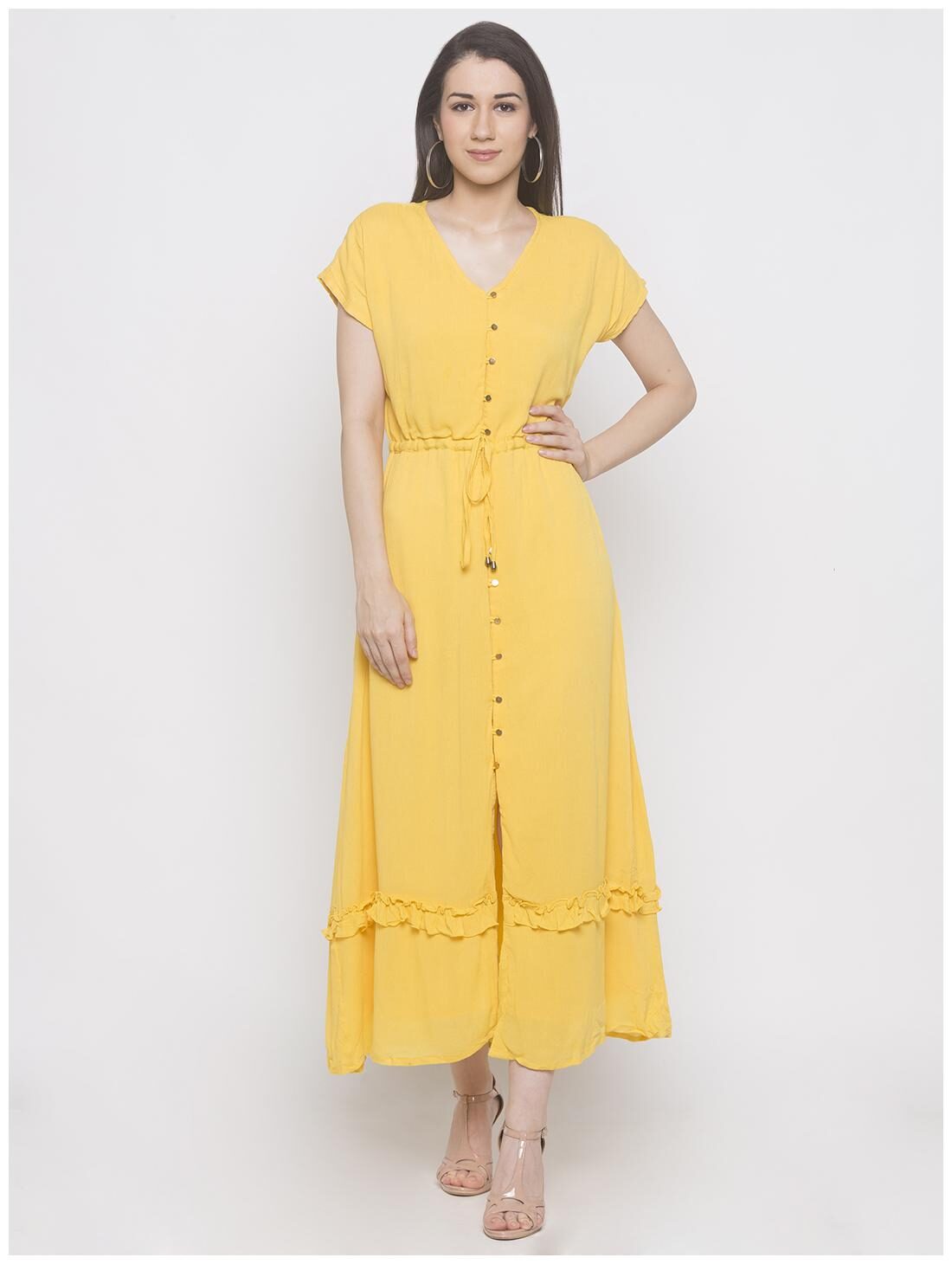 

Globus Yellow Solid Maxi dress