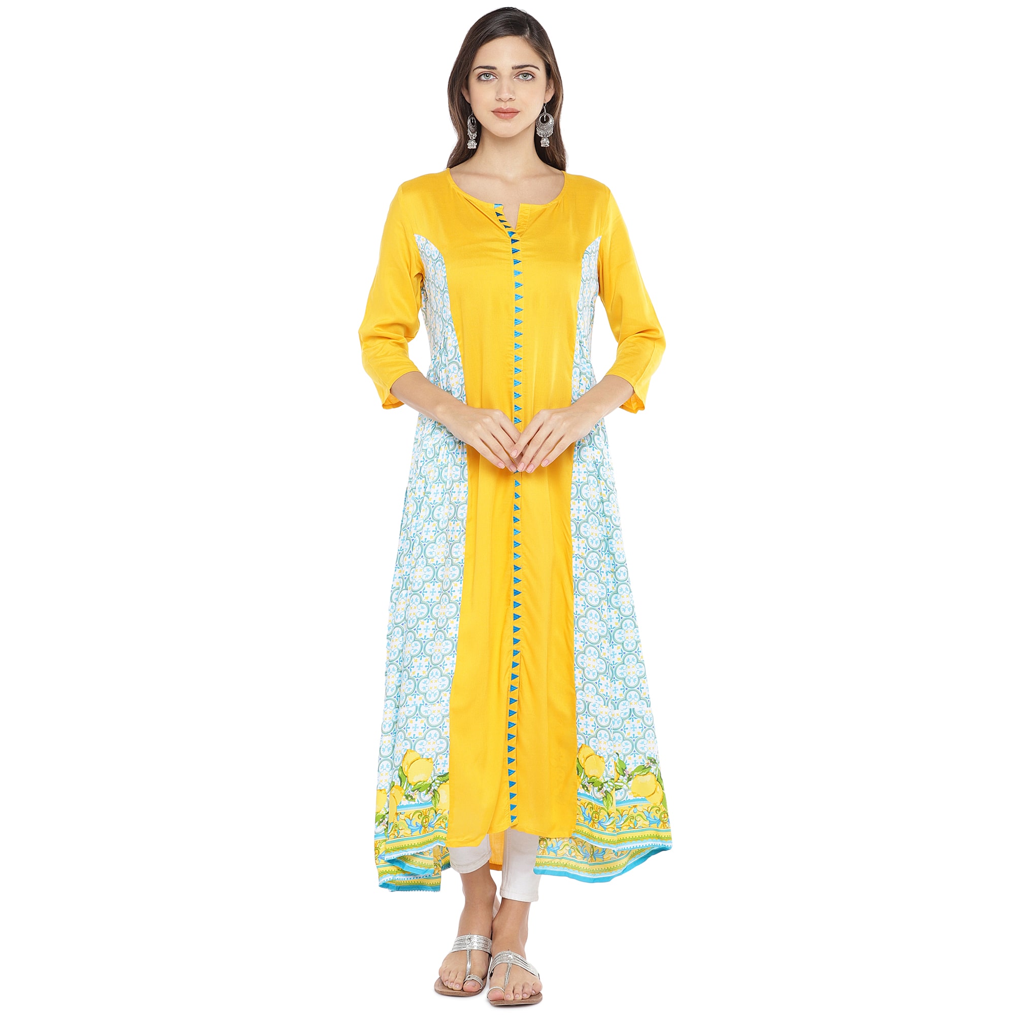 

Globus Women Yellow Floral Pleated Kurta