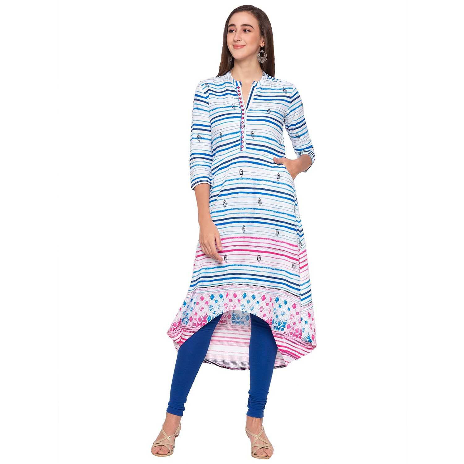 

Globus Viscose Rayon Striped Blue Color Kurta For Women