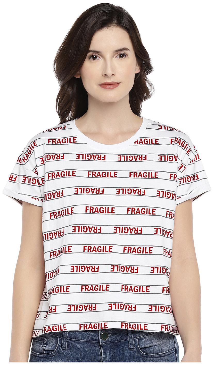 

Globus Women White Regular fit Round neck Cotton T shirt