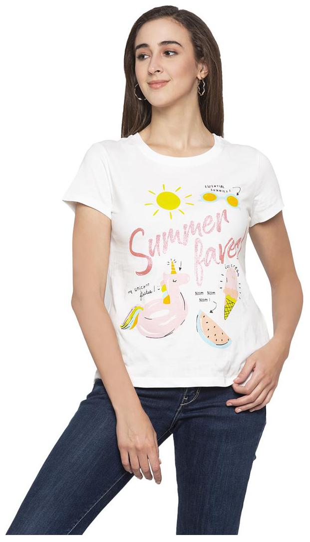 

Globus Women White Regular fit Round neck Cotton T shirt