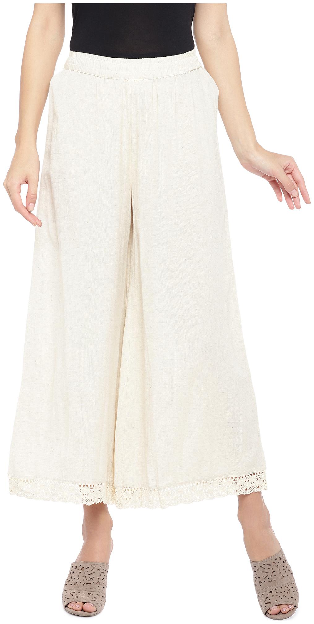 

Globus White Solid Straight Palazzos