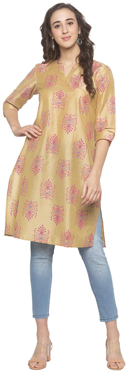 

Globus Women Beige Floral Straight Kurta