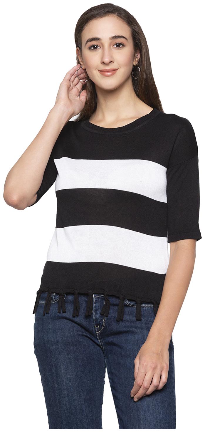 

Globus Women Colourblocked Regular top - Black White