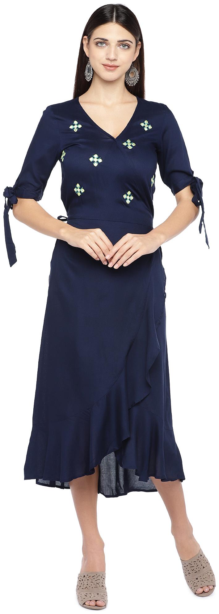 

Globus Women Viscose Rayon Wrap Dress (Navy Blue)