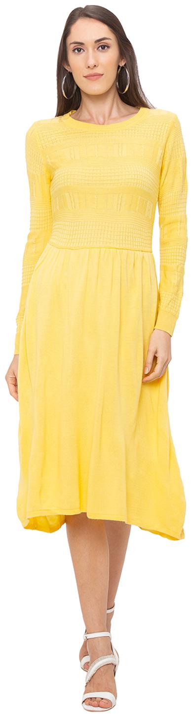 

Globus Yellow Solid Fit flare dress